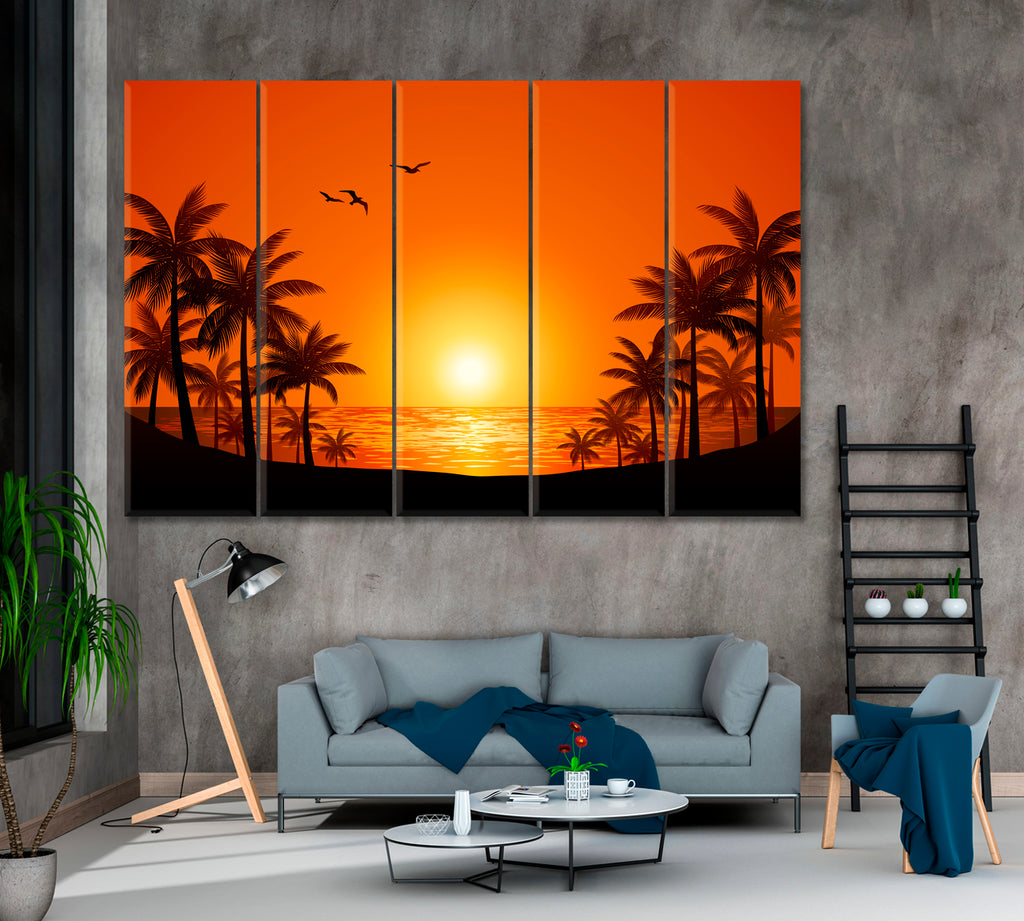 Hawaii Sunset Canvas Print ArtLexy 5 Panels 36"x24" inches 