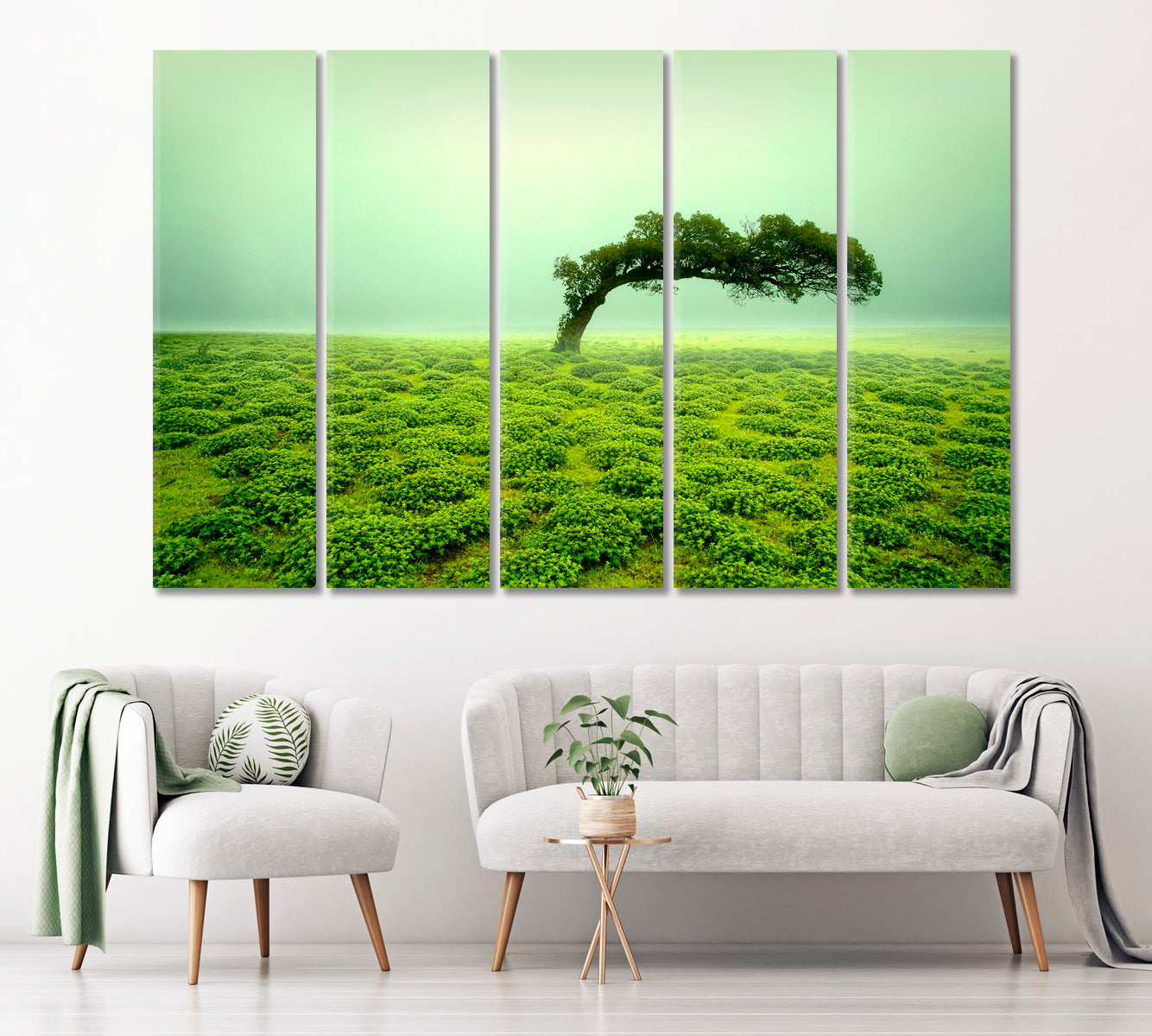 Beautiful Landscape with Lonely Tree Kaas Plateau India Canvas Print ArtLexy 5 Panels 36"x24" inches 