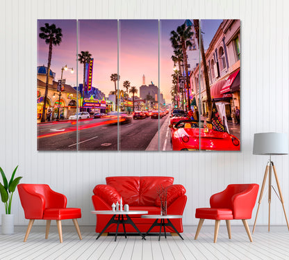 Traffic on Hollywood Boulevard Los Angeles Canvas Print ArtLexy 5 Panels 36"x24" inches 