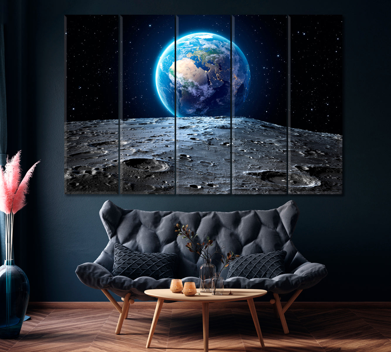 Earth Seen from Moon's Surface Canvas Print ArtLexy 5 Panels 36"x24" inches 