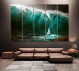 Sailboat in Stormy Sea Canvas Print ArtLexy 5 Panels 36"x24" inches 