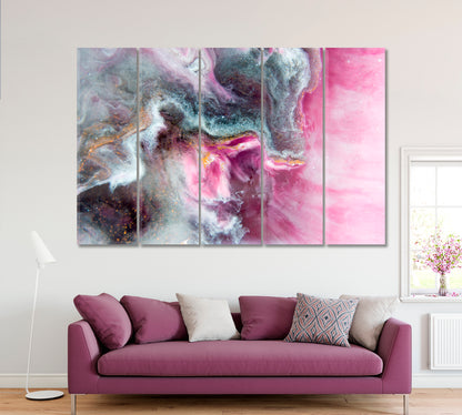 Abstract Pink Fluid Acrylic Pattern Canvas Print ArtLexy 5 Panels 36"x24" inches 
