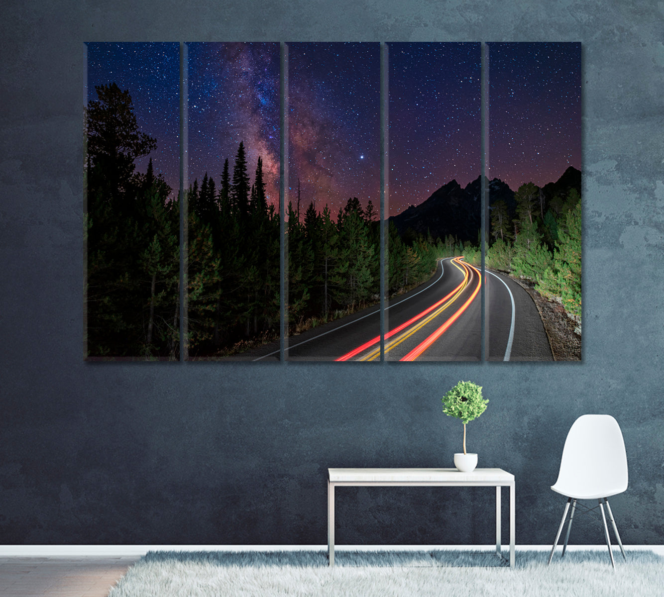 Grand Tetons National Park at Night Canvas Print ArtLexy 5 Panels 36"x24" inches 