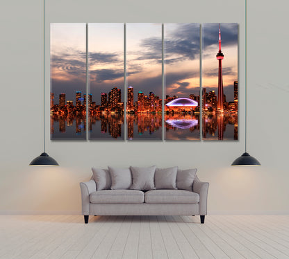 Downtown Toronto Canada at Night Canvas Print ArtLexy 5 Panels 36"x24" inches 