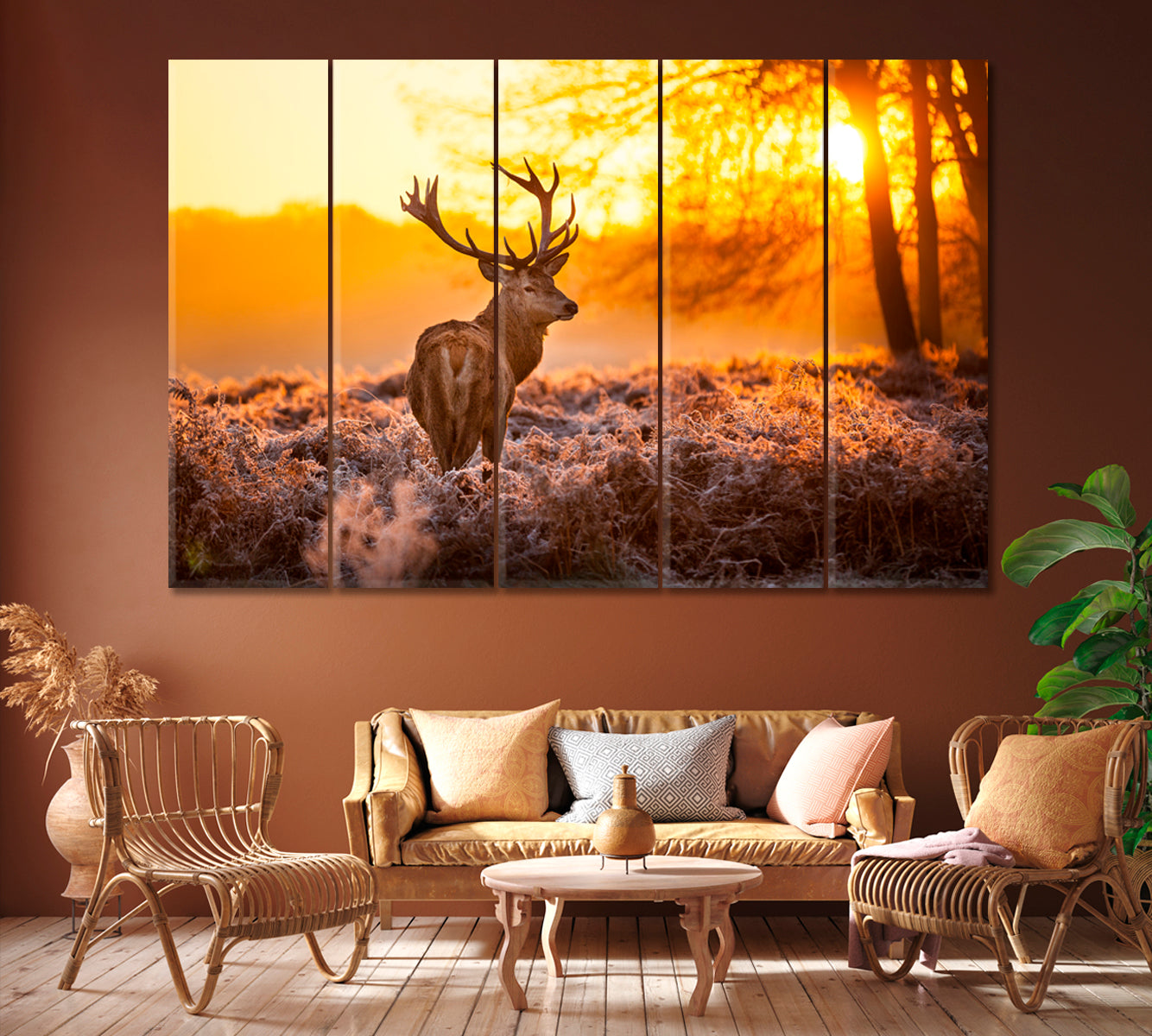 Red Deer in Richmond Park Canvas Print ArtLexy 5 Panels 36"x24" inches 