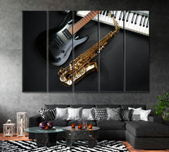 Saxophone and Electric Guitar Canvas Print ArtLexy 5 Panels 36"x24" inches 