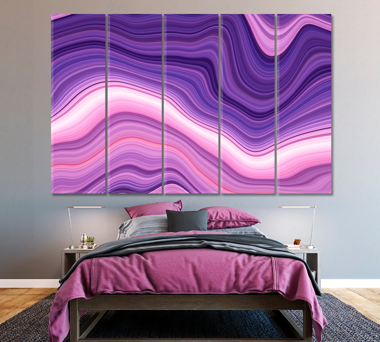 Purple Marble Wavy Pattern Canvas Print ArtLexy 5 Panels 36"x24" inches 