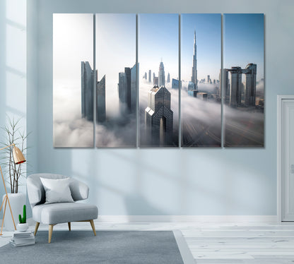 Dubai City Skyline in Fog Canvas Print ArtLexy 5 Panels 36"x24" inches 