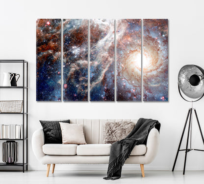 Spiral Galaxies and Nebula in Deep Space Canvas Print ArtLexy 5 Panels 36"x24" inches 