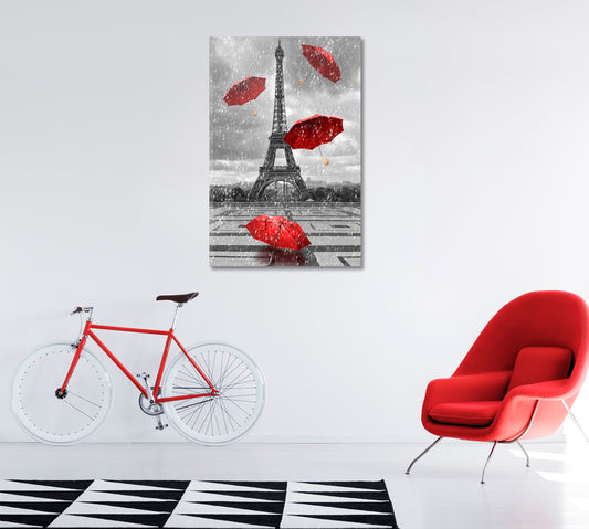 Eiffel Tower with Flying Red Umbrellas Canvas Print ArtLexy 1 Panel 16"x24" inches 