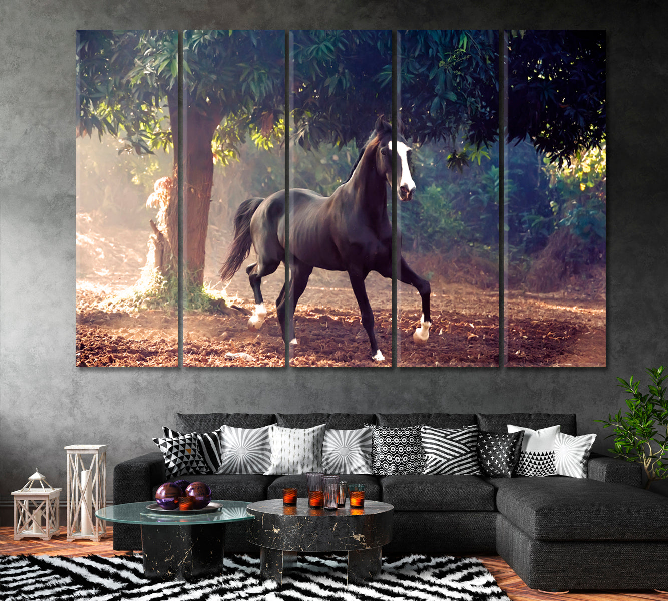 Marwari Black Stallion Canvas Print ArtLexy 5 Panels 36"x24" inches 