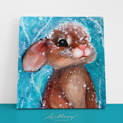 Cute Bunny in Snow Canvas Print ArtLexy 1 Panel 12"x12" inches 