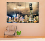 Hong Kong Cityscape at Night Canvas Print ArtLexy 5 Panels 36"x24" inches 