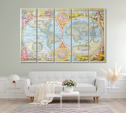 Old Colorful Map Canvas Print ArtLexy 5 Panels 36"x24" inches 
