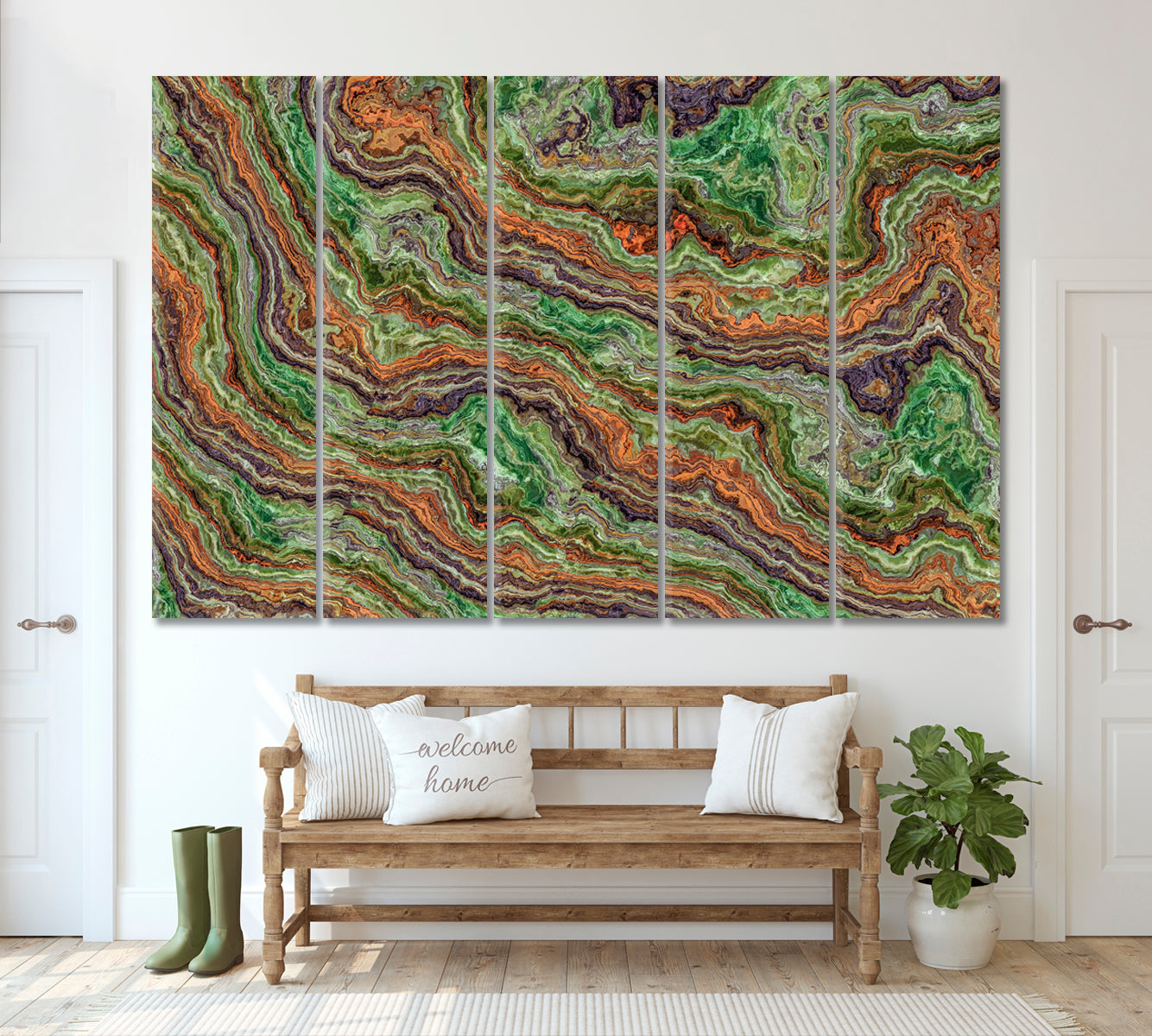 Green Onyx Abstract Pattern Canvas Print ArtLexy 5 Panels 36"x24" inches 