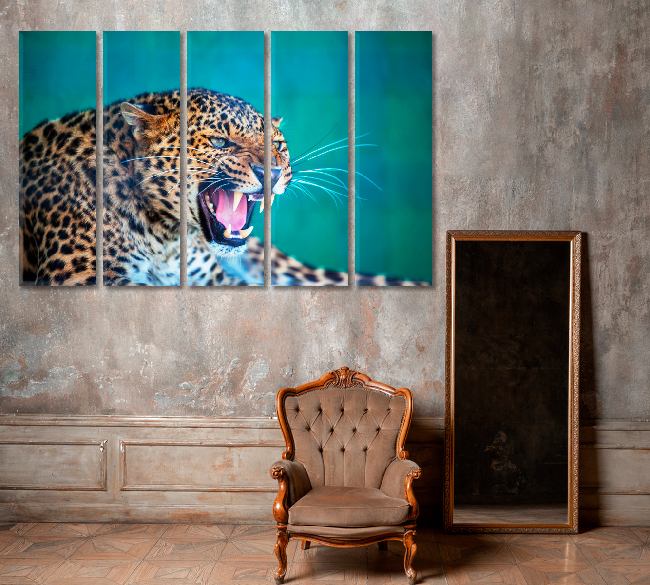 Wild African Leopard Canvas Print ArtLexy 5 Panels 36"x24" inches 