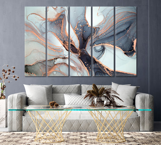 Luxury Modern Abstract Marble Ink Canvas Print ArtLexy 5 Panels 36"x24" inches 