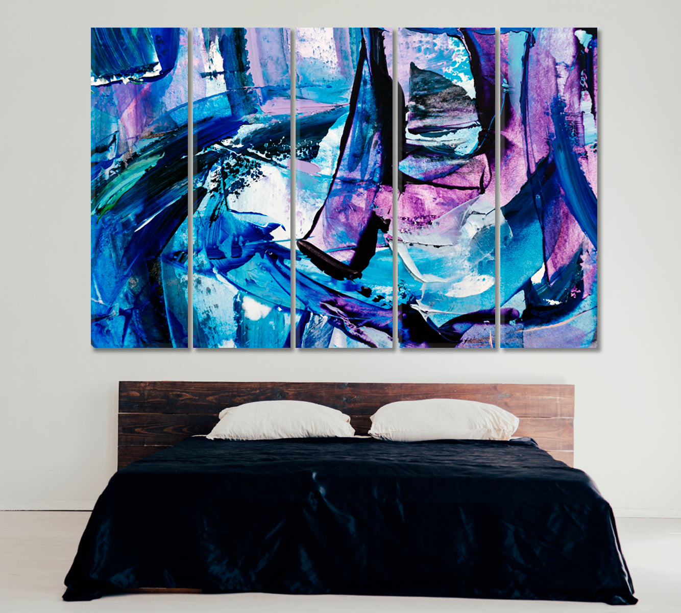 Abstract Blue Watercolor Brush Strokes Canvas Print ArtLexy 5 Panels 36"x24" inches 