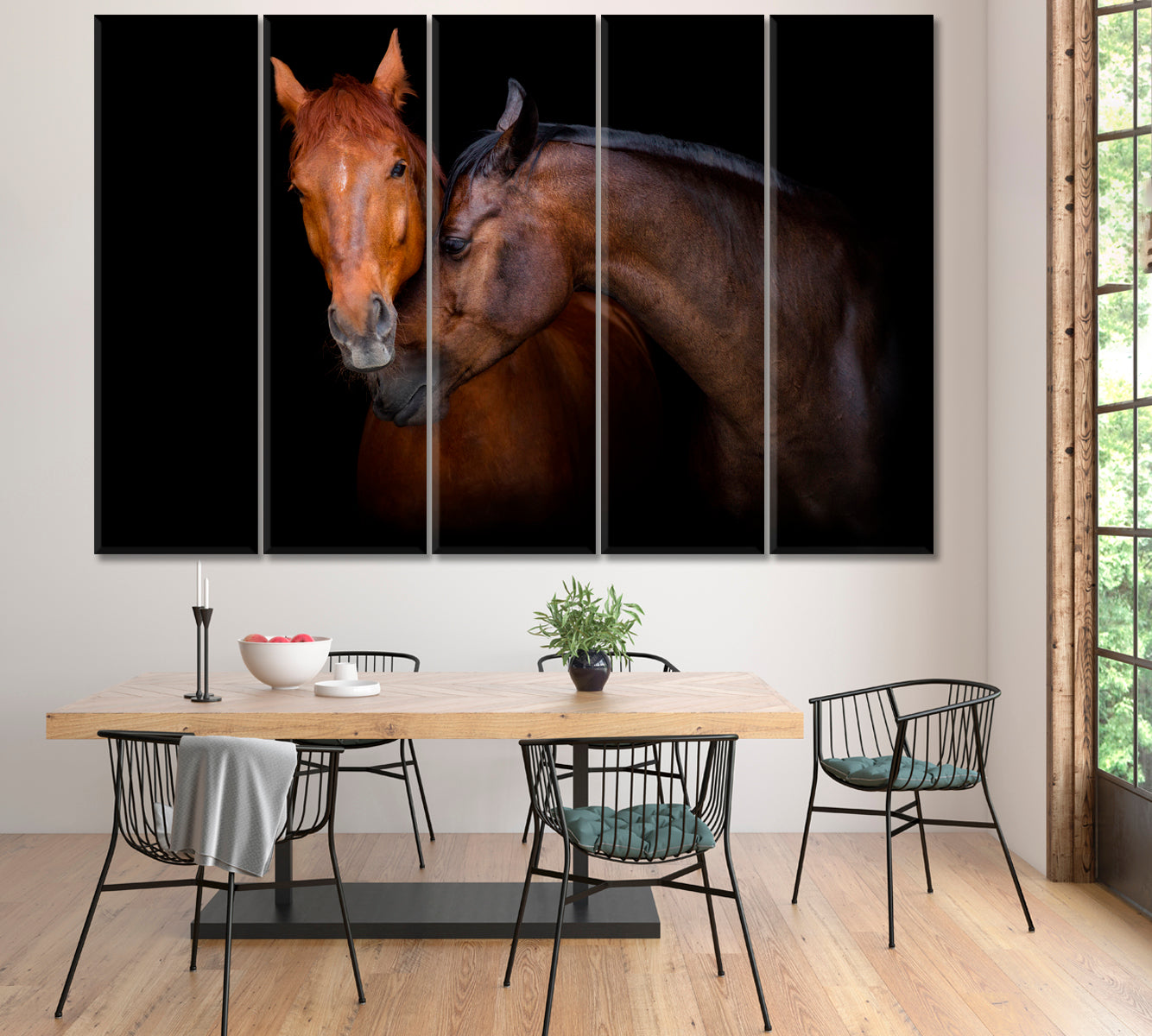 Portrait of Two Horses Canvas Print ArtLexy 5 Panels 36"x24" inches 