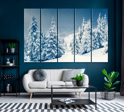 Winter Forest With Snow Covered Trees Canvas Print ArtLexy 5 Panels 36"x24" inches 