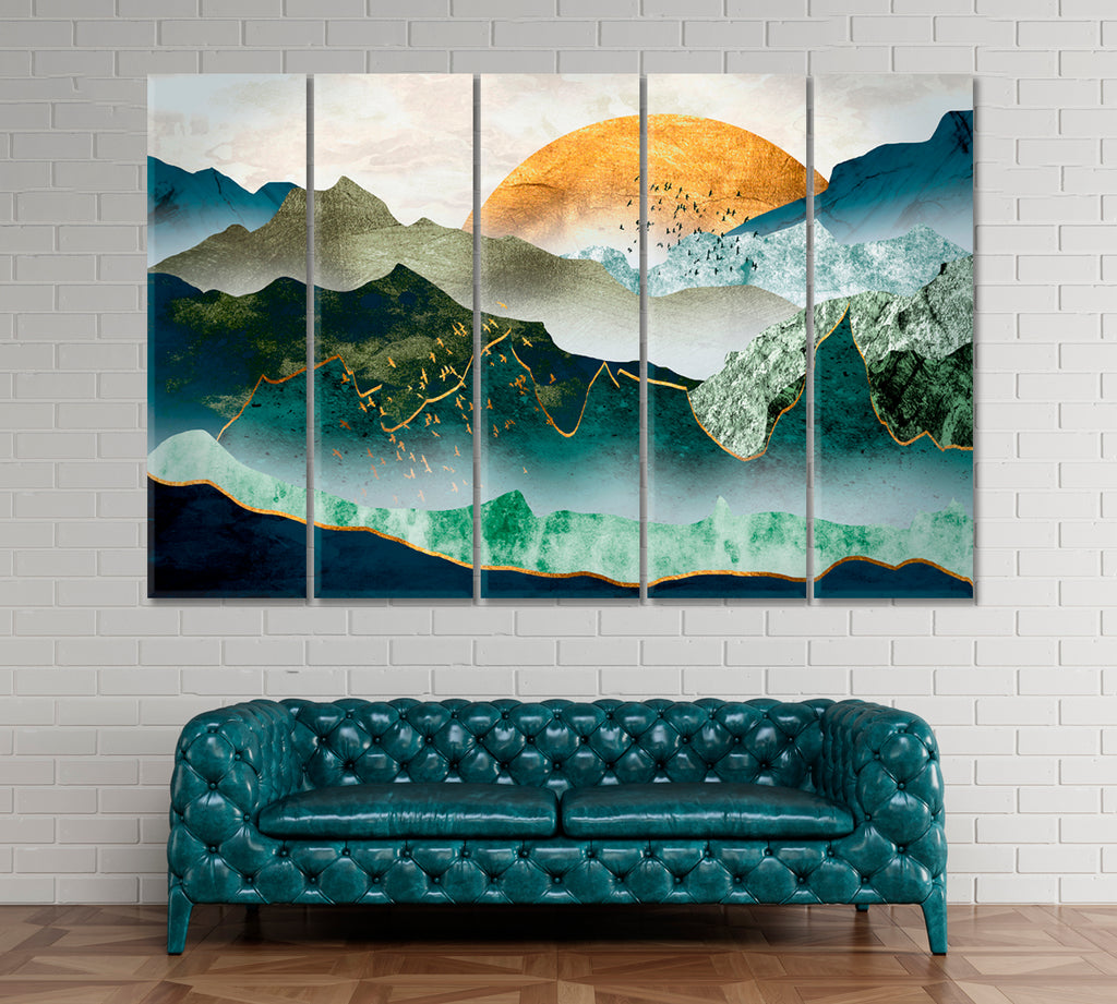 Abstract Mountains at Sunset Canvas Print ArtLexy 5 Panels 36"x24" inches 