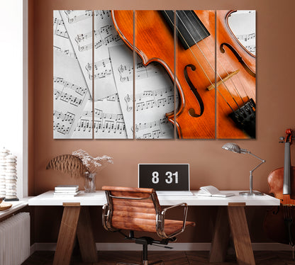 Violin and Music Notes Canvas Print ArtLexy 5 Panels 36"x24" inches 
