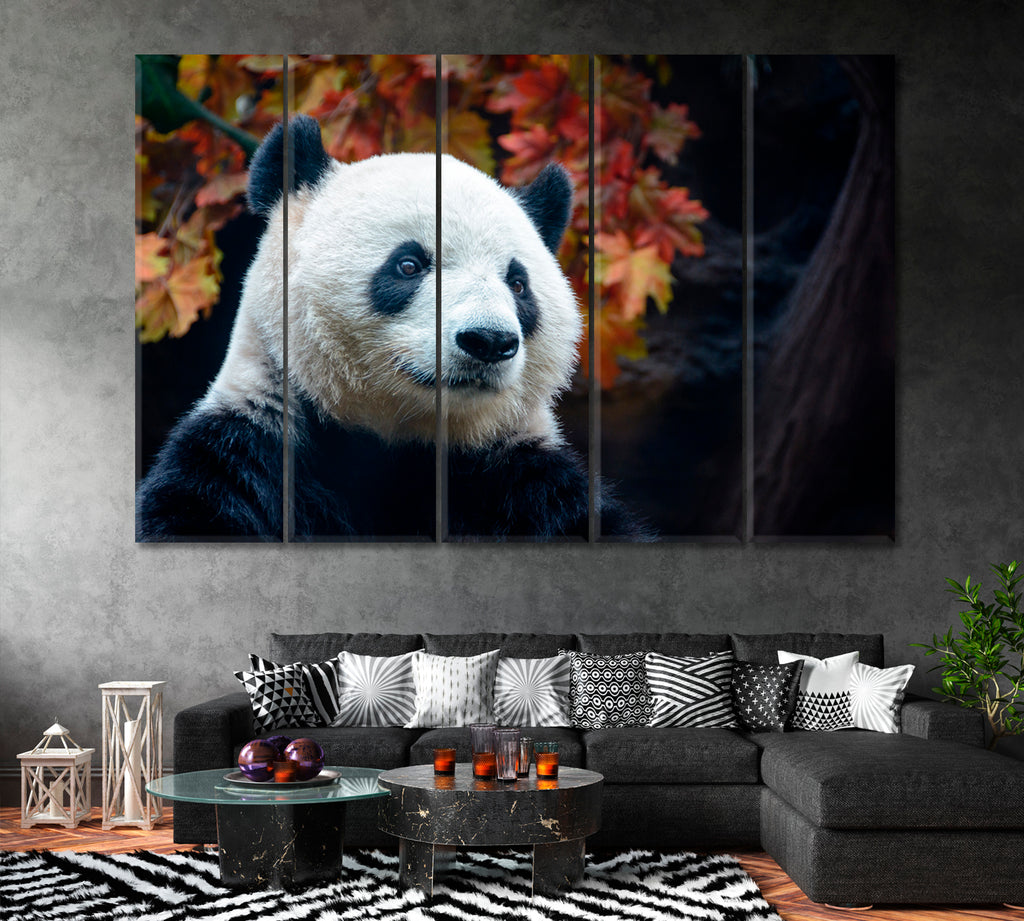 Panda Enjoy Autumn Canvas Print ArtLexy 5 Panels 36"x24" inches 