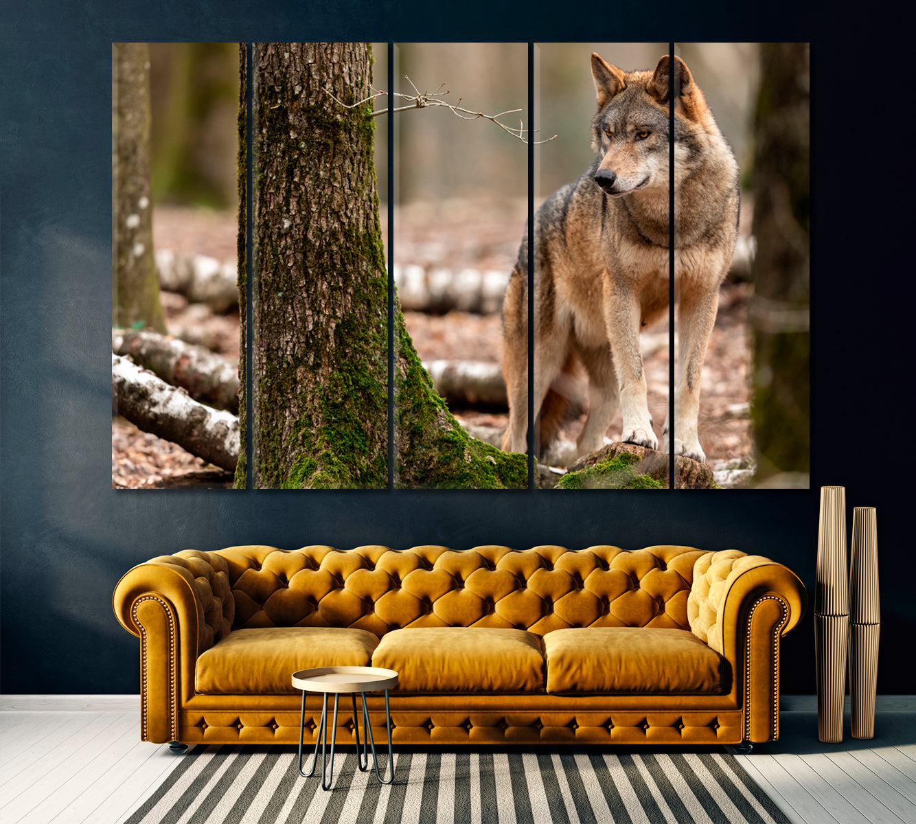 Angry Gray Wolf Canvas Print ArtLexy 5 Panels 36"x24" inches 