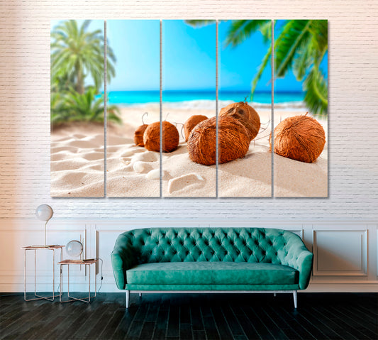 Coconuts on Beach Canvas Print ArtLexy 5 Panels 36"x24" inches 