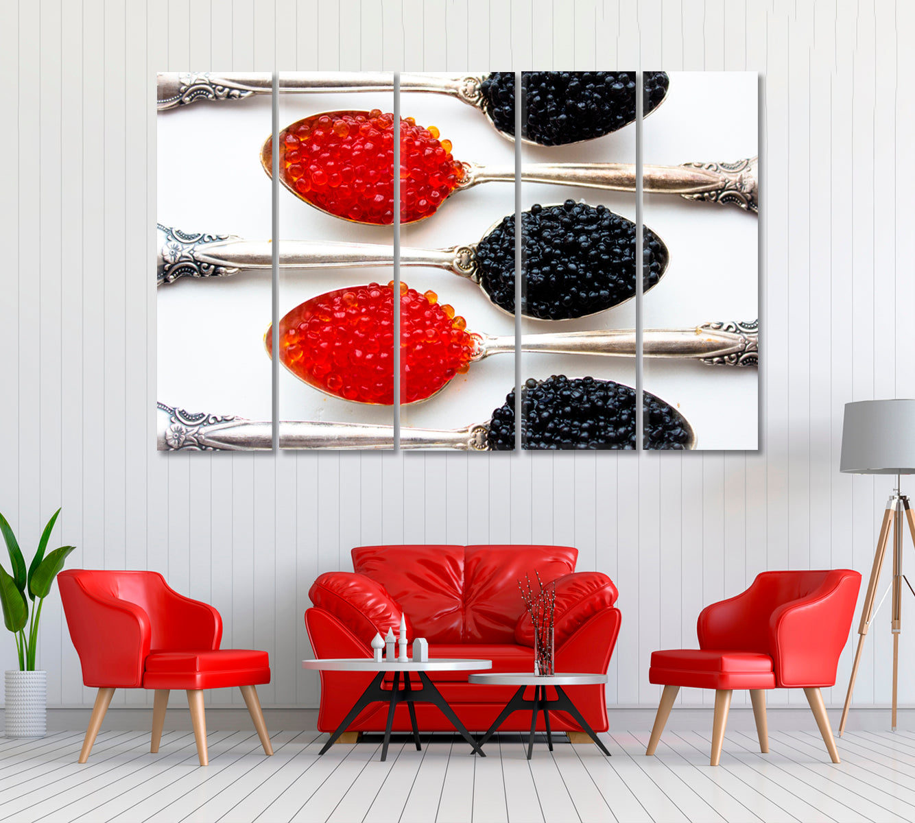 Red and Black Caviar Canvas Print ArtLexy 5 Panels 36"x24" inches 