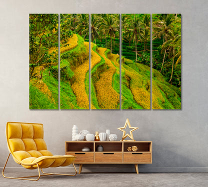 Beautiful Rice Terraces at Ubud Bali Indonesia Canvas Print ArtLexy 5 Panels 36"x24" inches 