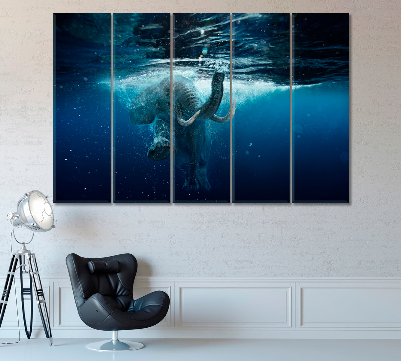 African Elephant Underwater Canvas Print ArtLexy 5 Panels 36"x24" inches 