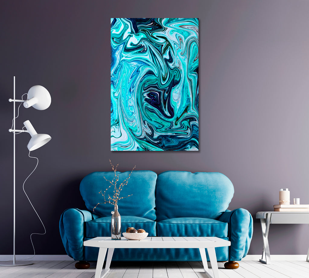 Blue Wavy Abstraction Canvas Print ArtLexy   