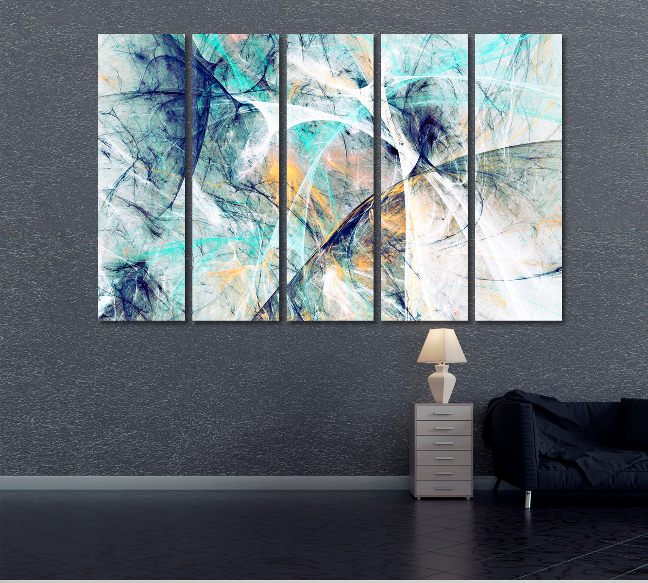 Modern Futuristic Cold Color Graphic Design Canvas Print ArtLexy 5 Panels 36"x24" inches 