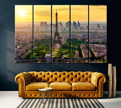 Paris Skyline with Eiffel Tower France Canvas Print ArtLexy 5 Panels 36"x24" inches 