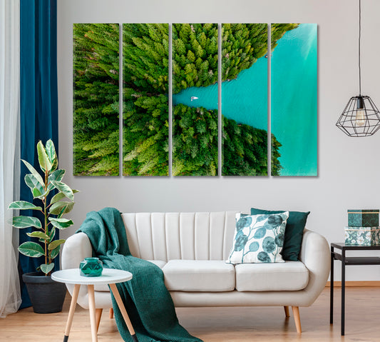 Stunning Landscape Green Forest with Blue Lake Canvas Print ArtLexy   
