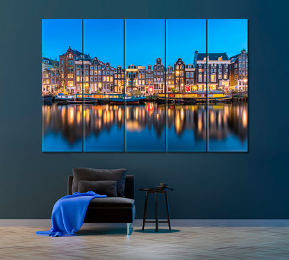Amsterdam Singel Canal Canvas Print ArtLexy 5 Panels 36"x24" inches 