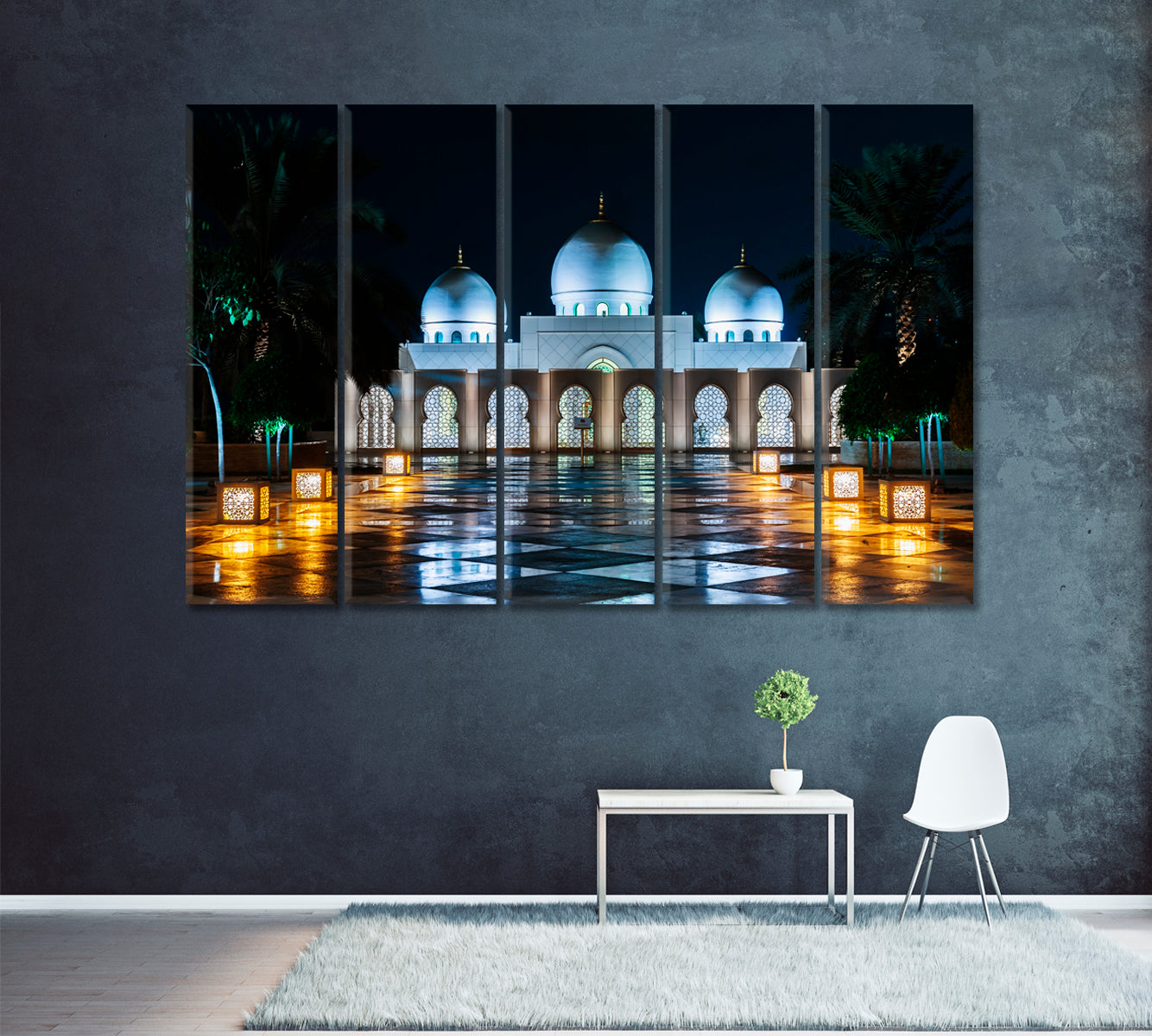 Sheikh Zayed Grand Mosque at Night Abu Dhabi Canvas Print ArtLexy 5 Panels 36"x24" inches 