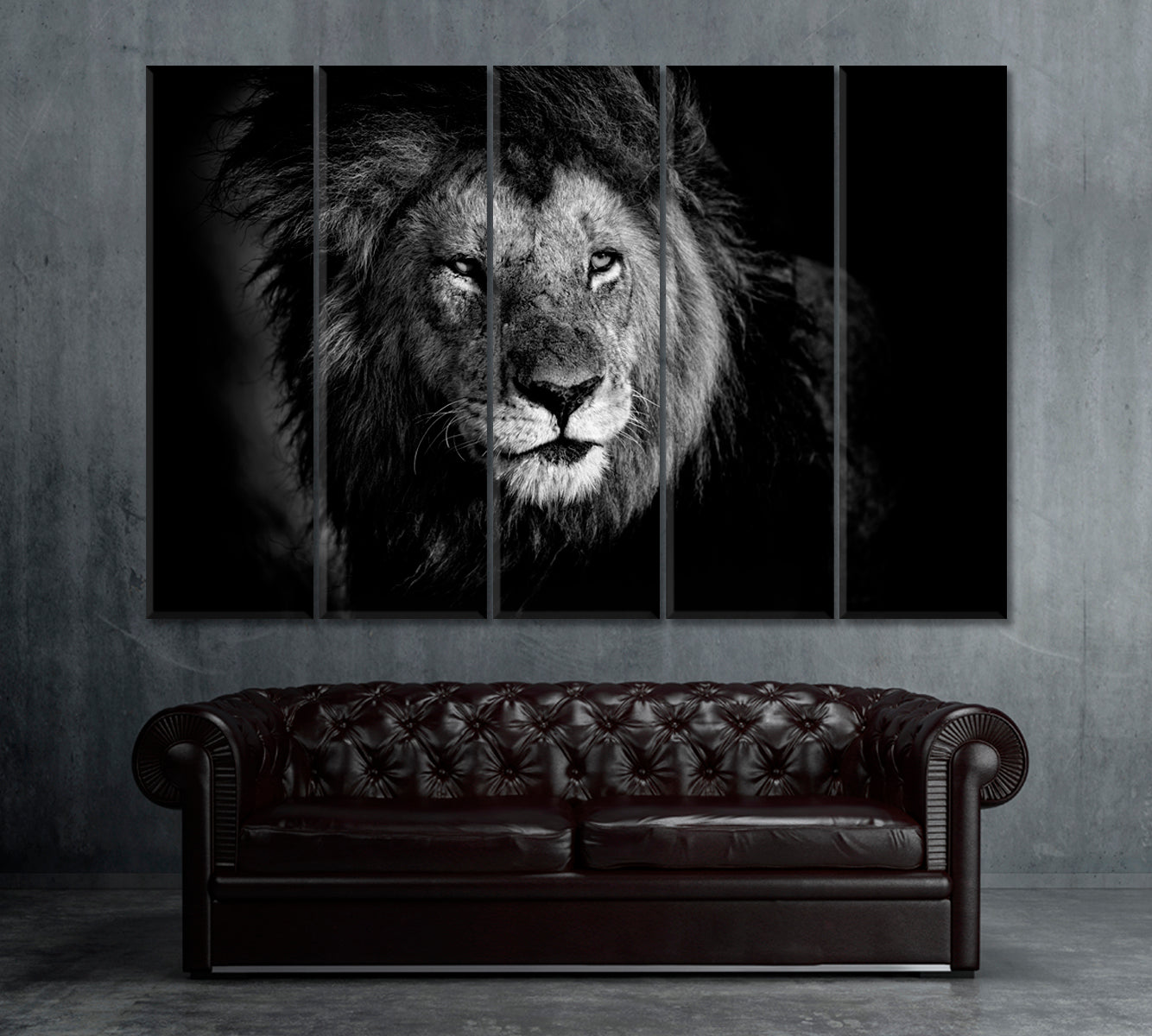 Beautiful Lion in Black and White Canvas Print ArtLexy 5 Panels 36"x24" inches 