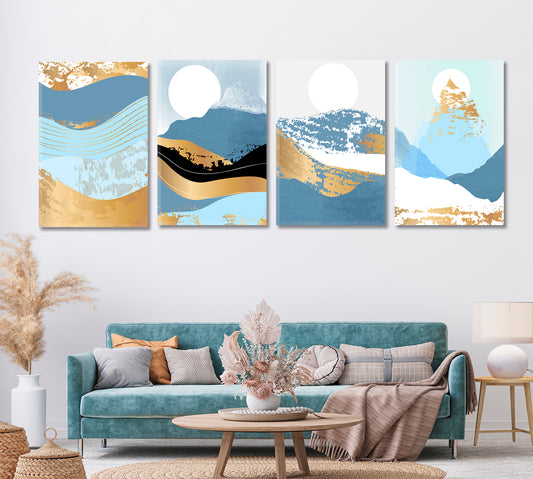 Set of 4 Vertical Abstract Minimalist Mountain Landscape Canvas Print ArtLexy 4 Panels 64”x24” inches 