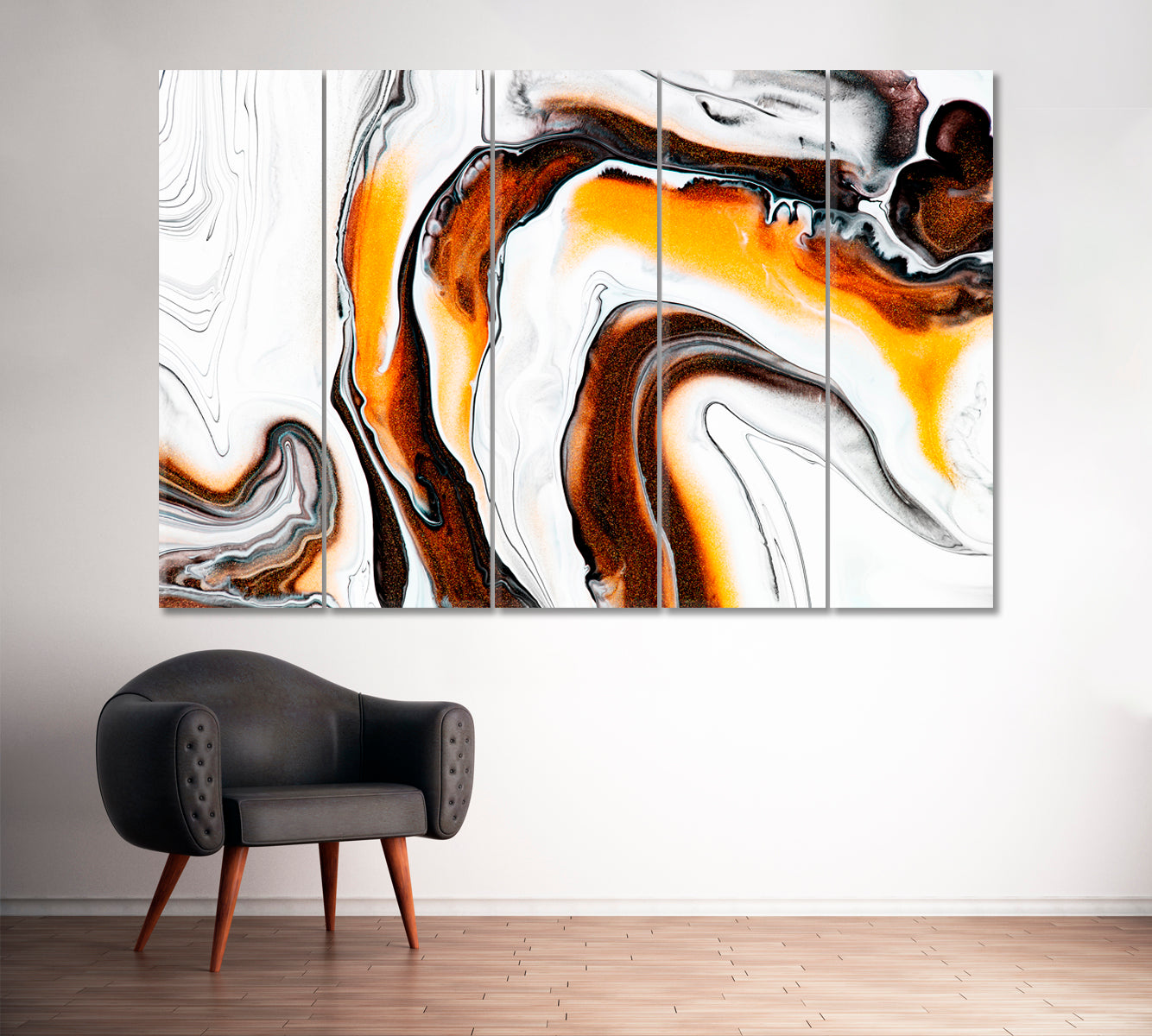 White and Gold Fluid Marble Canvas Print ArtLexy 5 Panels 36"x24" inches 