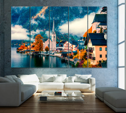 Hallstatt Lake Austria Canvas Print ArtLexy 5 Panels 36"x24" inches 
