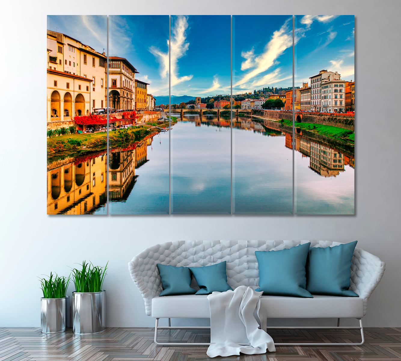 Arno River in Florence Canvas Print ArtLexy 5 Panels 36"x24" inches 
