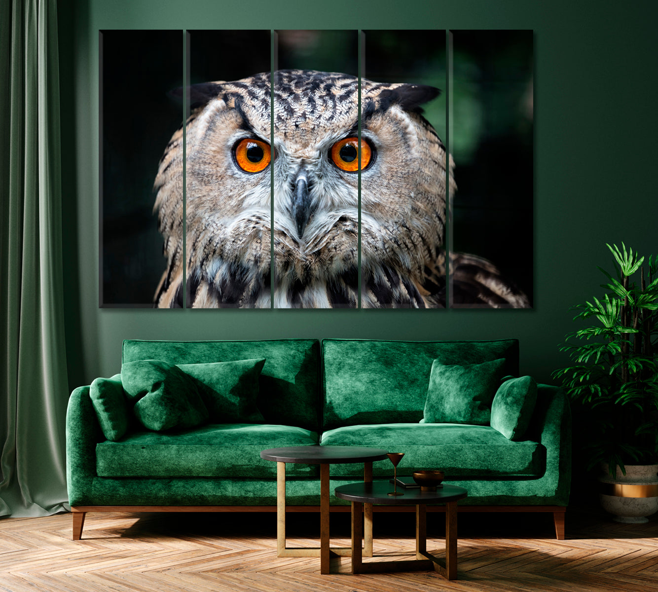 Owl with Orange Eyes Canvas Print ArtLexy 5 Panels 36"x24" inches 