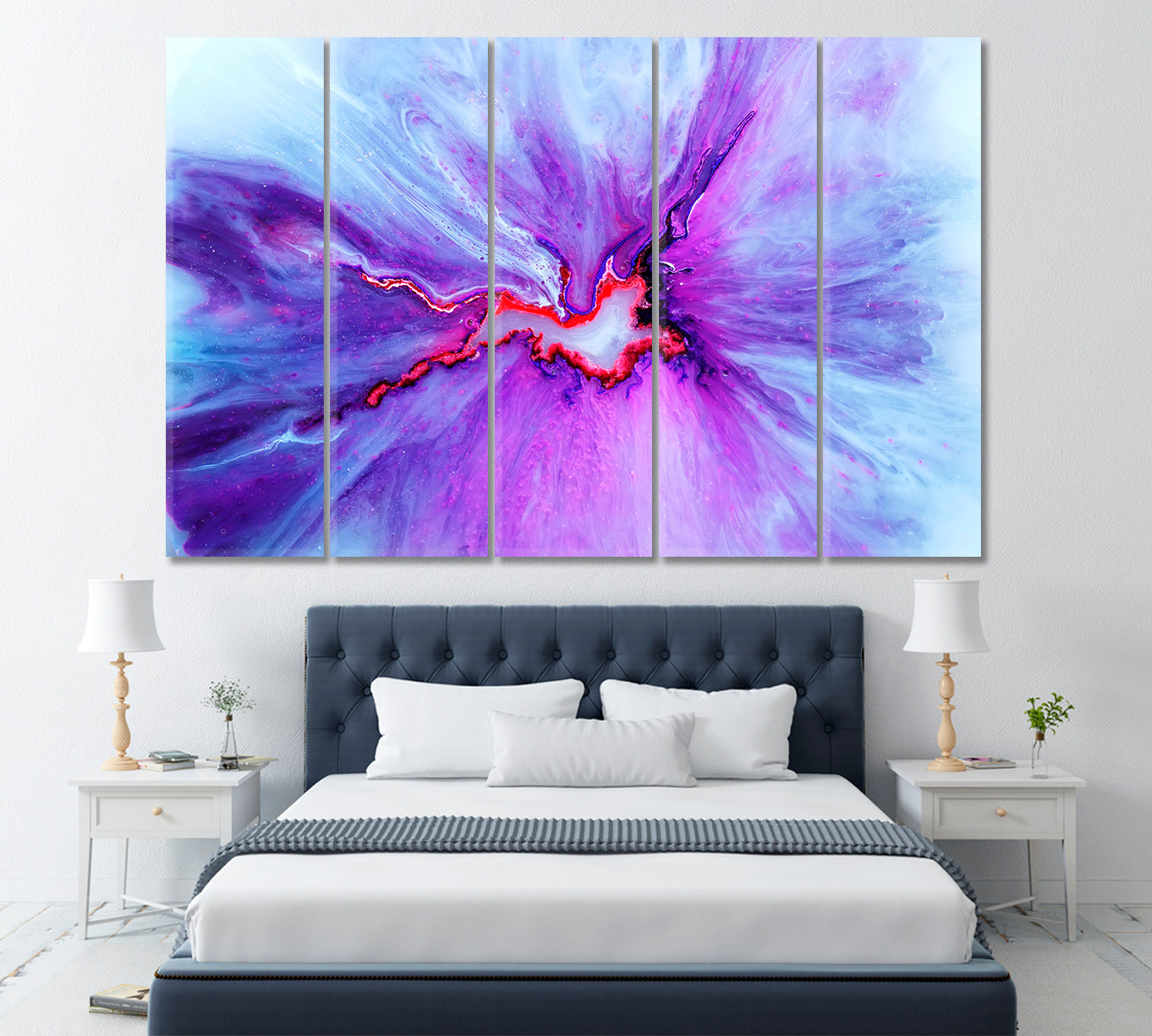 Abstract Purple Waves Canvas Print ArtLexy 5 Panels 36"x24" inches 