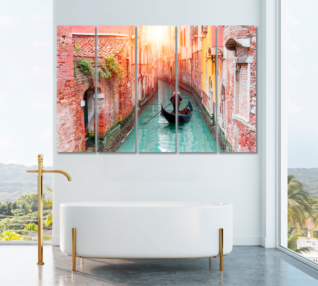 Gondolier in Gondola Grand Canal Venice Italy Canvas Print ArtLexy 5 Panels 36"x24" inches 