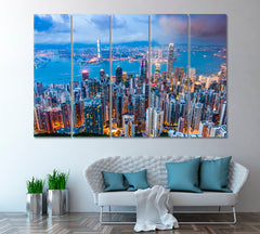 Hong Kong City Skyline Canvas Print ArtLexy 5 Panels 36"x24" inches 