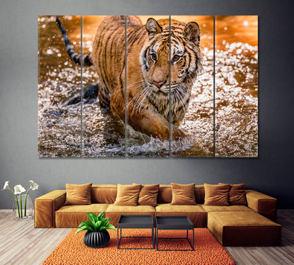 Siberian Tiger in Taiga Russia Canvas Print ArtLexy 5 Panels 36"x24" inches 