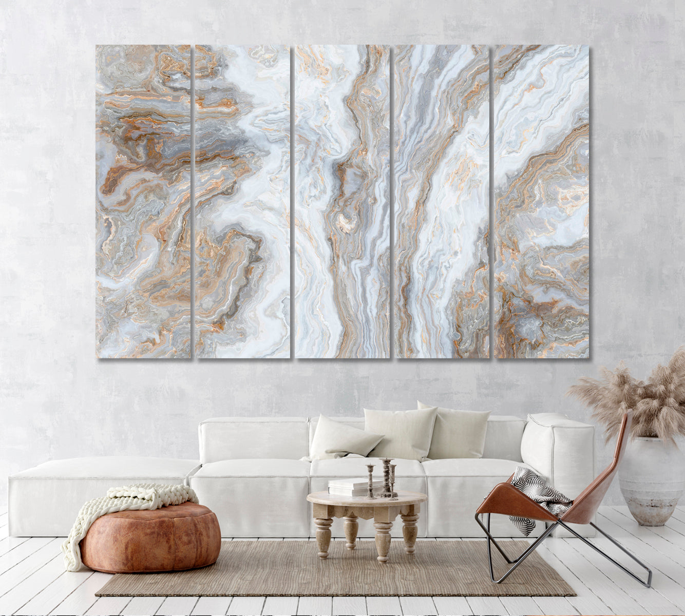 Abstract Marble with Gold Inclusions Canvas Print ArtLexy 5 Panels 36"x24" inches 