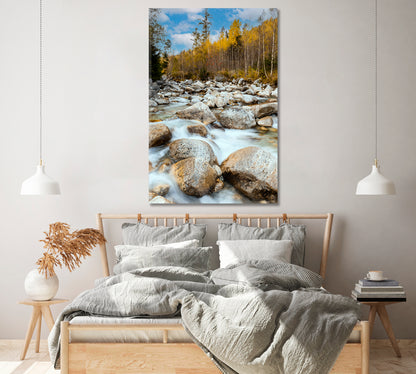 Mountain Stream in Autumn Forest Canvas Print ArtLexy 1 Panel 16"x24" inches 